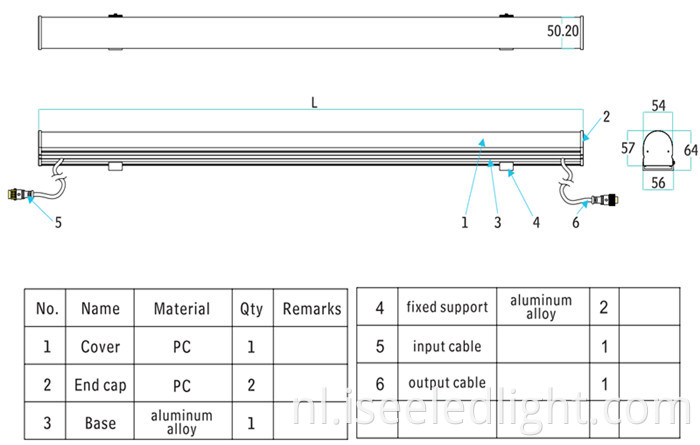 Dimensie van DMX LED Tube Dimension of DMX LED Tube